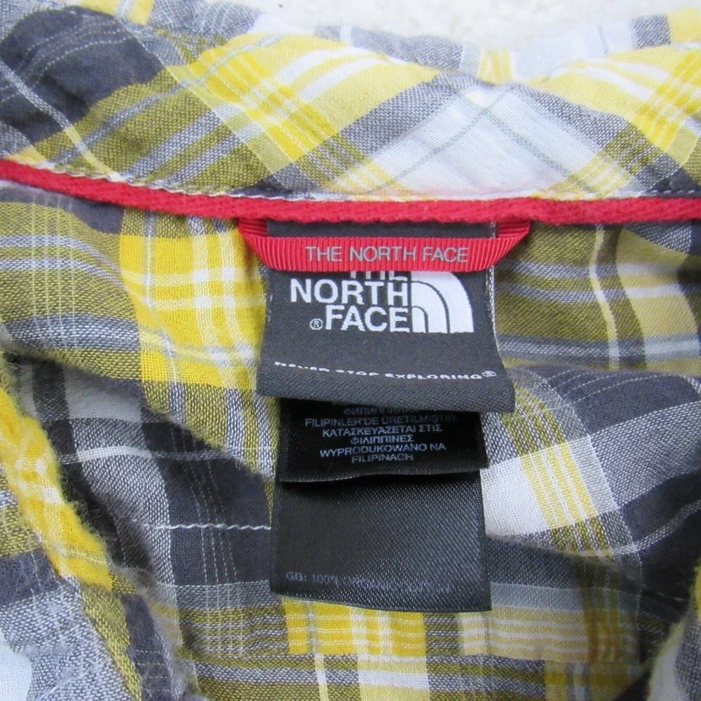 The North Face‎ Shirt Men Large Yellow Black Plaid Hiker Camp Outdoors Slim Fit